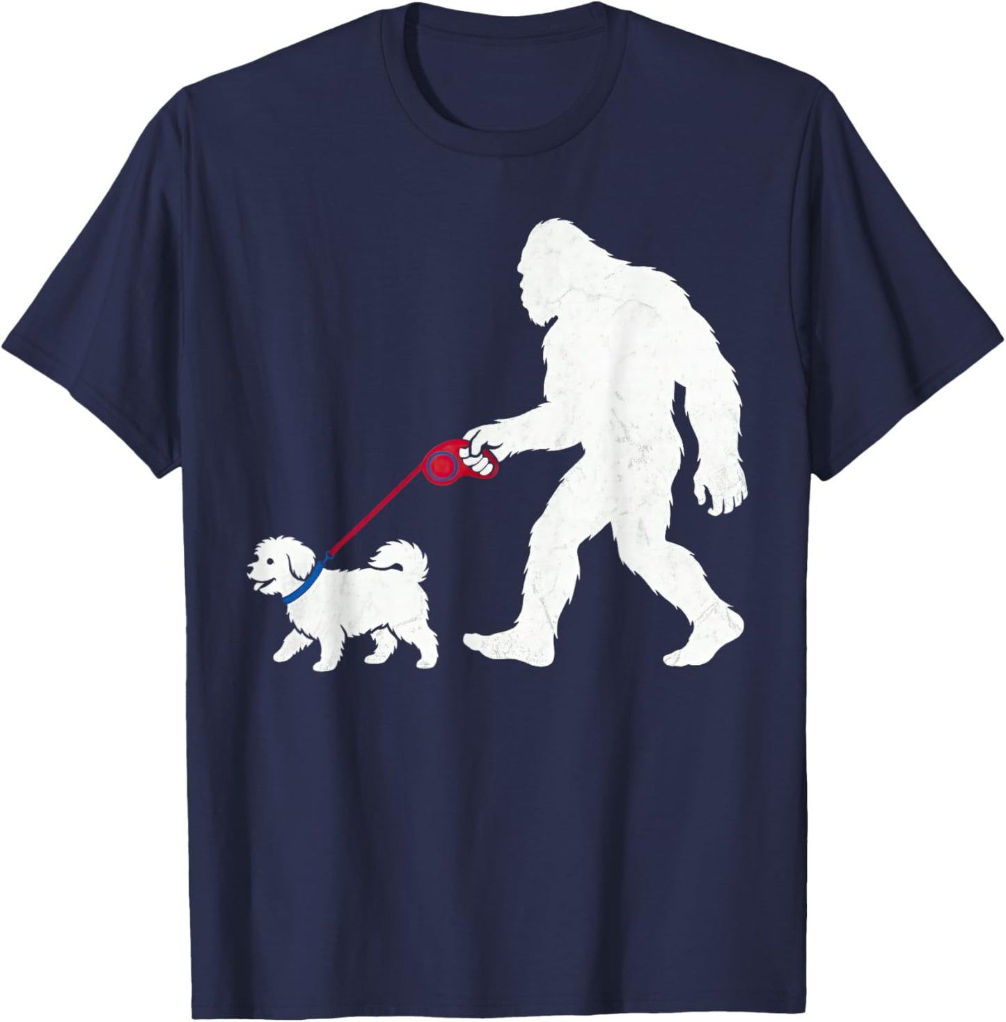 Retro Bigfoot Walking Maltese Dog Funny Sasquatch T-Shirt - T-Shirt | Navy