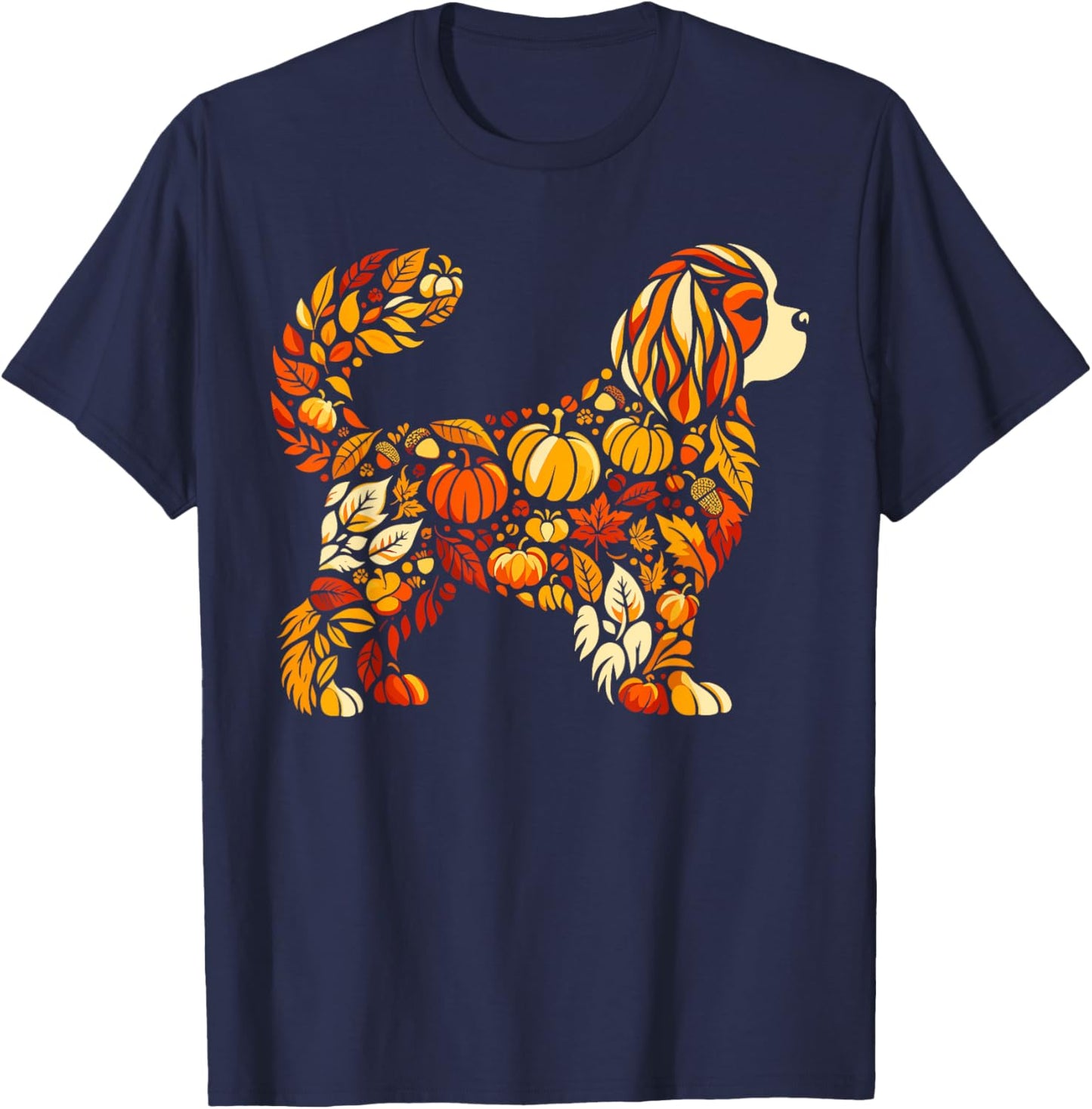 Autumn Pumpkin Cavalier King Charles Spaniel Thanksgiving T-Shirt - T-Shirt | Navy