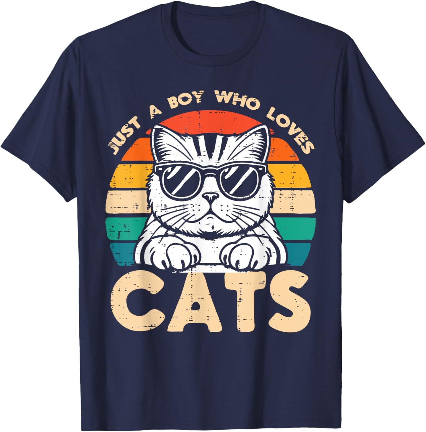 Just A Boy Who Loves Cats Retro Kitten Boys Kids Toddler Men T-Shirt - T-Shirt | Navy