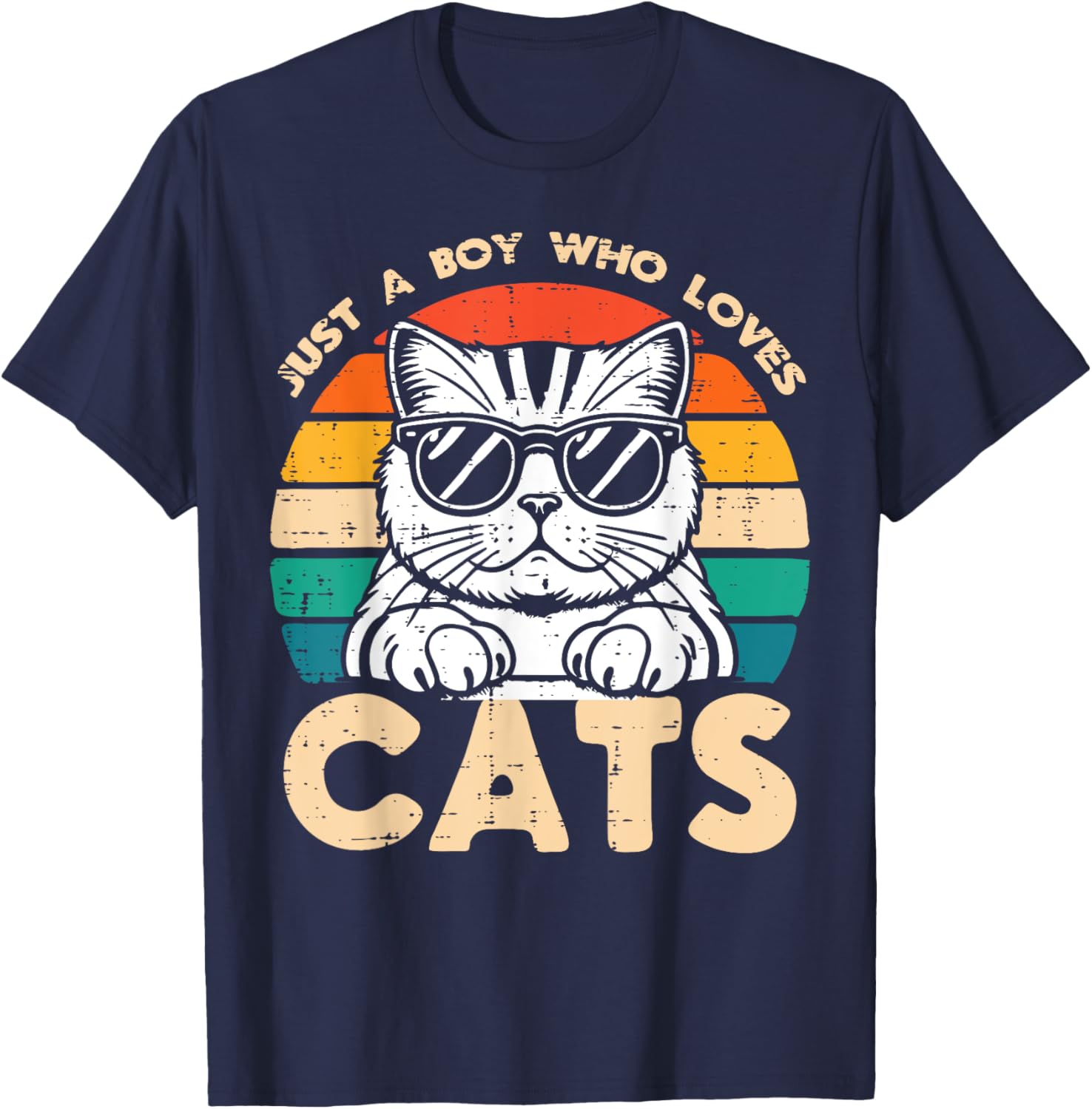 Just A Boy Who Loves Cats Retro Kitten Boys Kids Toddler Men T-Shirt - T-Shirt | Navy