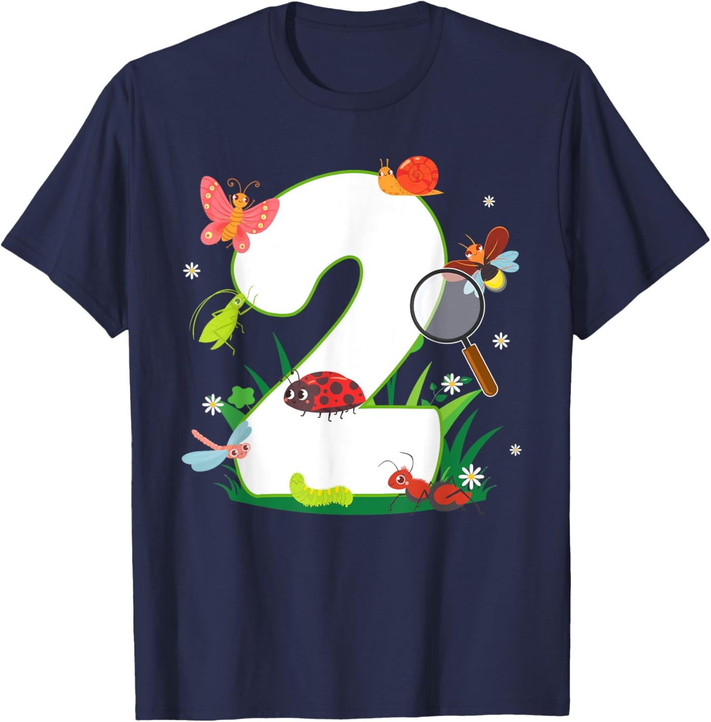 2nd Birthday Bugs And Insects Nature Lover 2 Year Old T-Shirt - T-Shirt | Navy