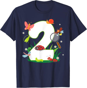 2nd Birthday Bugs And Insects Nature Lover 2 Year Old T-Shirt - T-Shirt | Navy