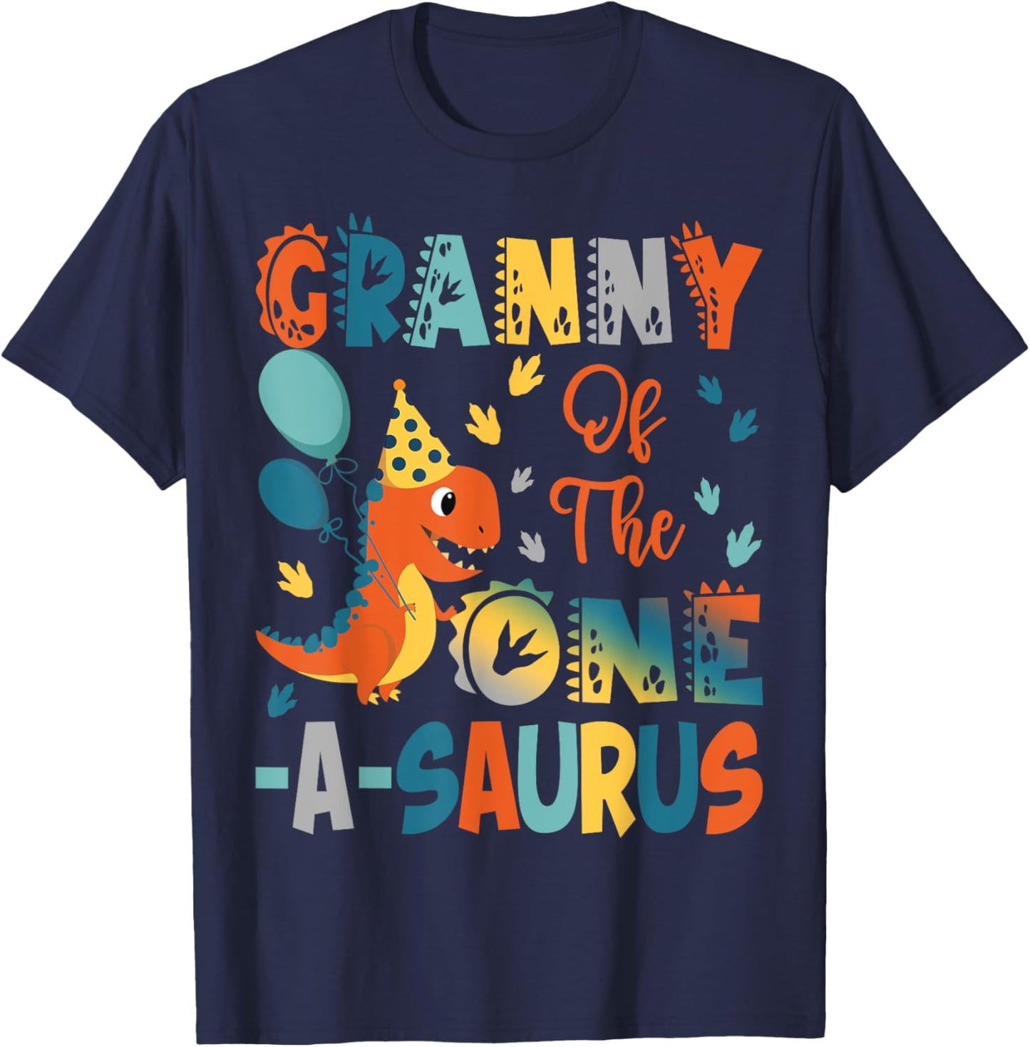 Granny Of The One-A-Saurus 2Nd Birthday Dinosaur Party T-Shirt - T-Shirt | Navy