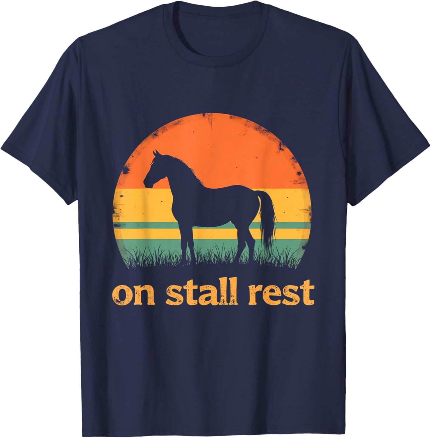 On Stall Rest horse Vintage Sunset T-Shirt - T-Shirt | Navy