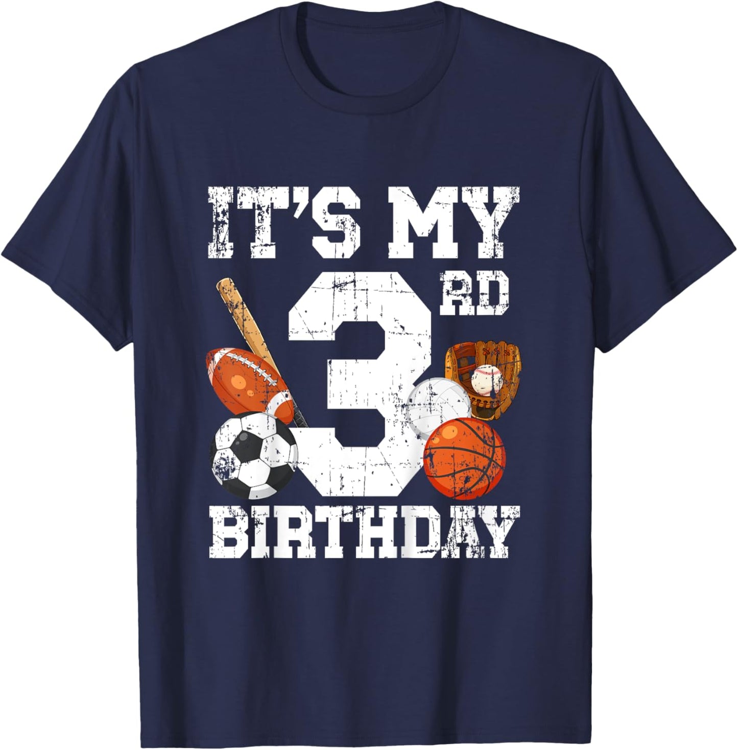 Kids 3rd Birthday Sports Birthday Party Three Year Old Boy Bday T-Shirt - T-Shirt | Navy