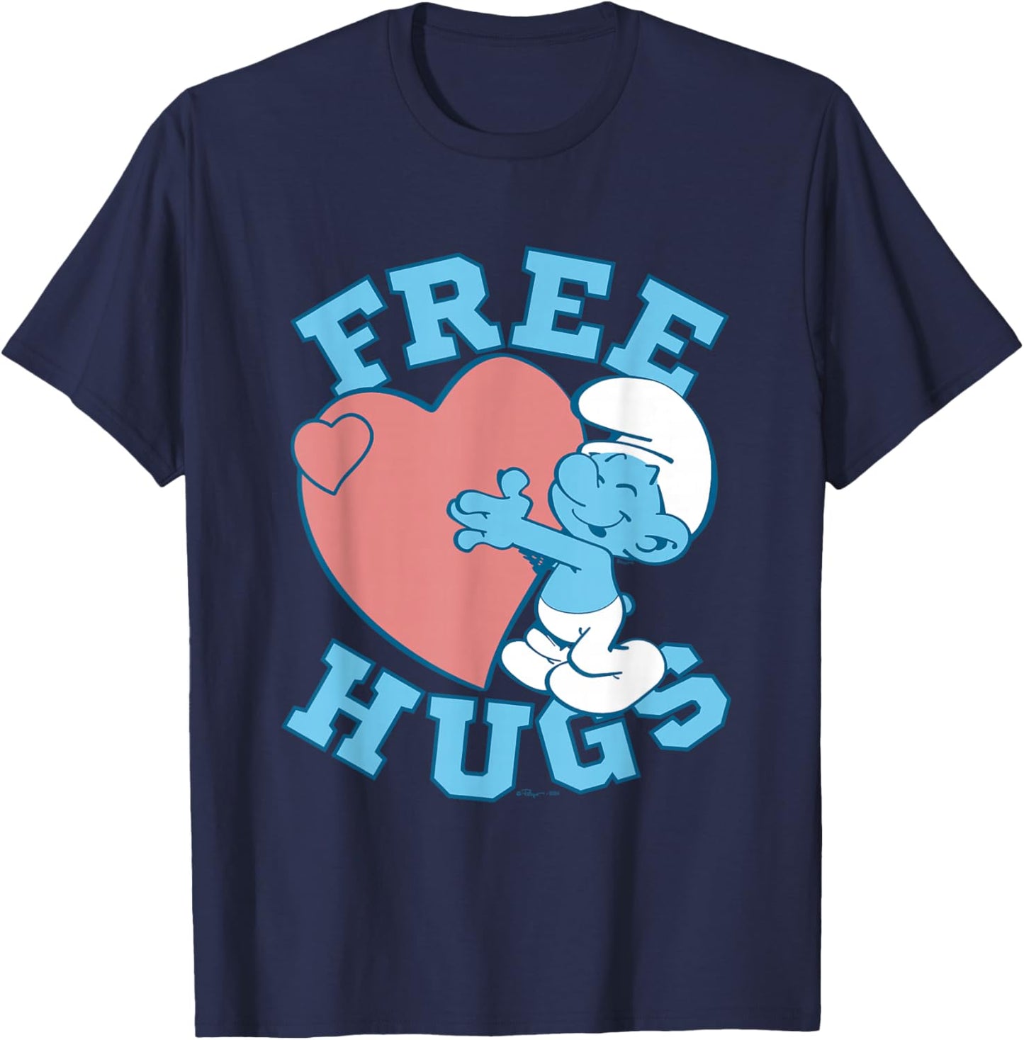 The Smurfs Valentine's Day Cute Smurf Free Hugs Chest Logo T-Shirt - T-Shirt | Navy
