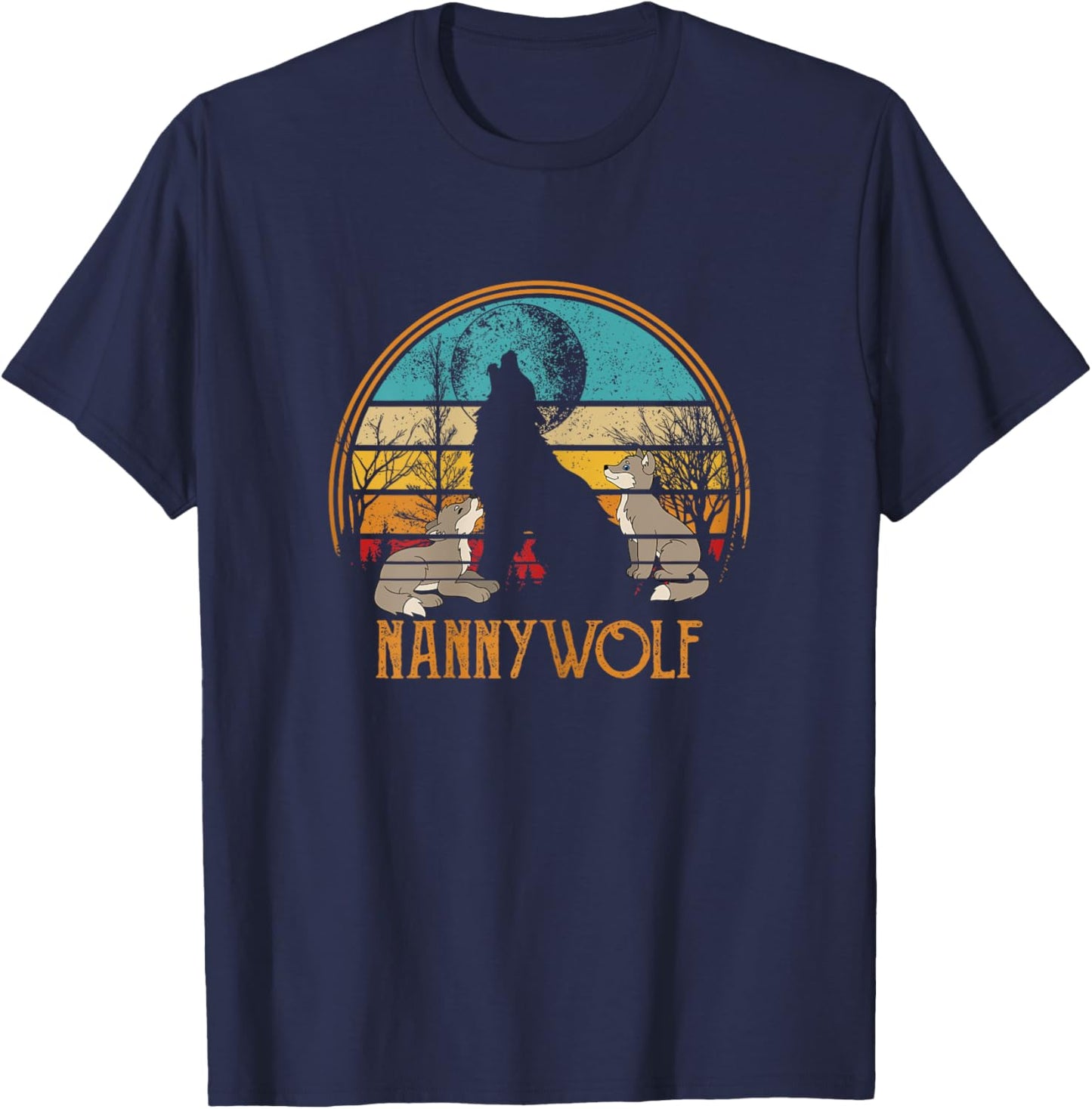 Retro Vintage Sunset Wolf Grandma Mothers Day Nanny Wolf T-Shirt - T-Shirt | Navy