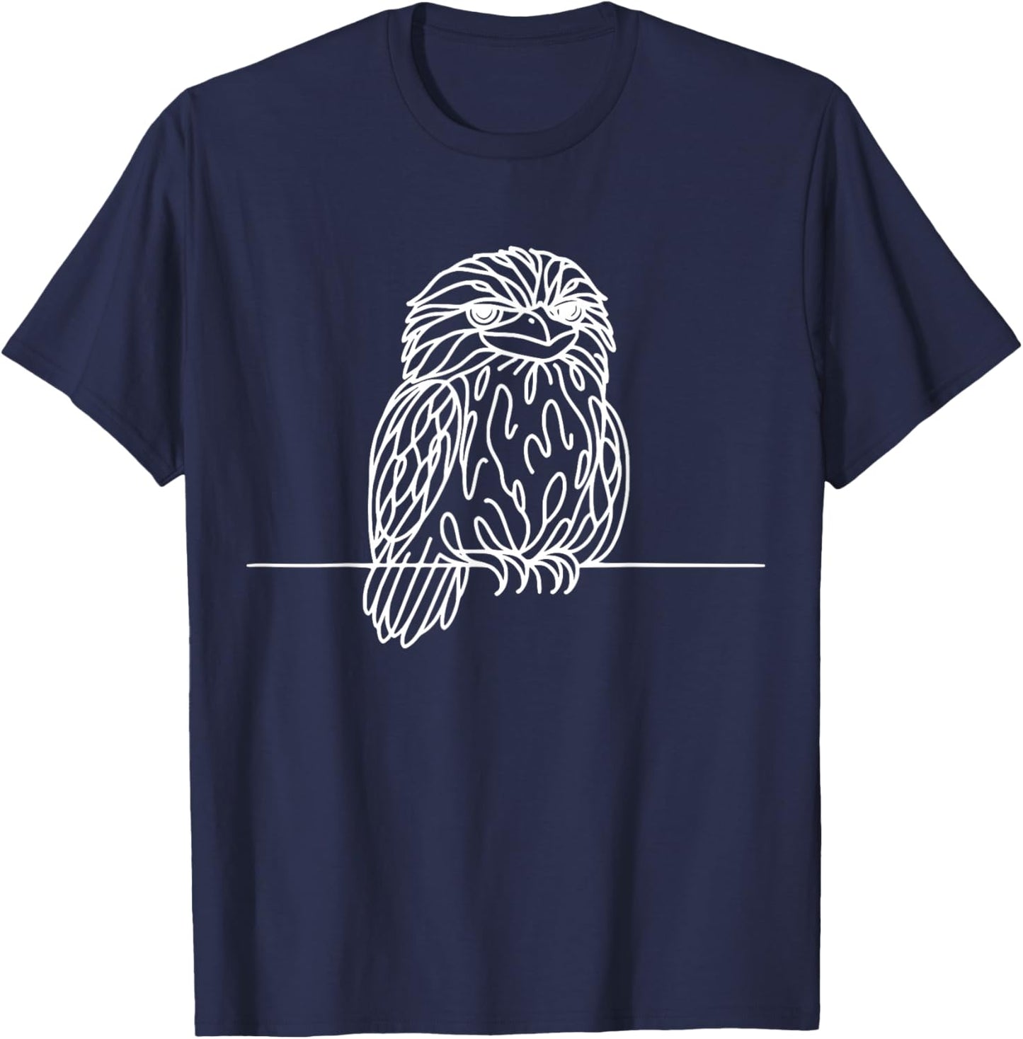 Tawny Frogmouth Bird Line Art Ornithology Design T-Shirt - T-Shirt | Navy