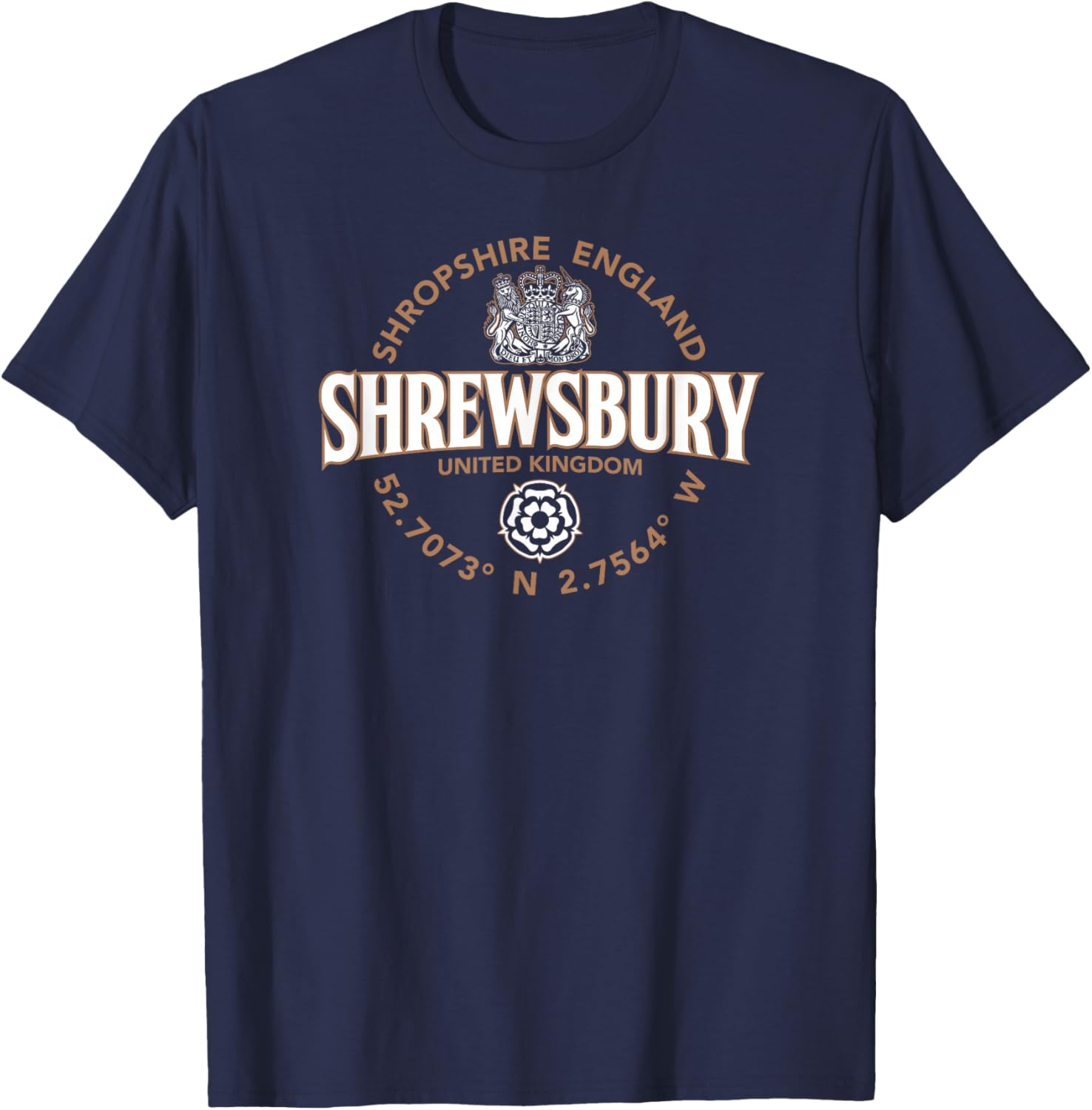 Shrewsbury Shropshire England Coordinates Label 2C T-Shirt - T-Shirt | Navy