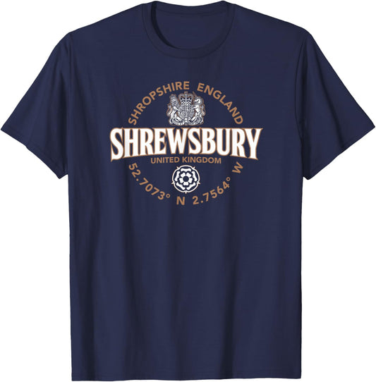 Shrewsbury Shropshire England Coordinates Label 2C T-Shirt - T-Shirt | Navy