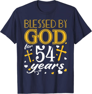 Vintage Blessed By God For 54 Years Happy 54th Birthday T-Shirt - T-Shirt | Navy