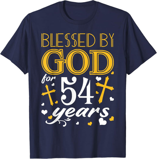 Vintage Blessed By God For 54 Years Happy 54th Birthday T-Shirt - T-Shirt | Navy