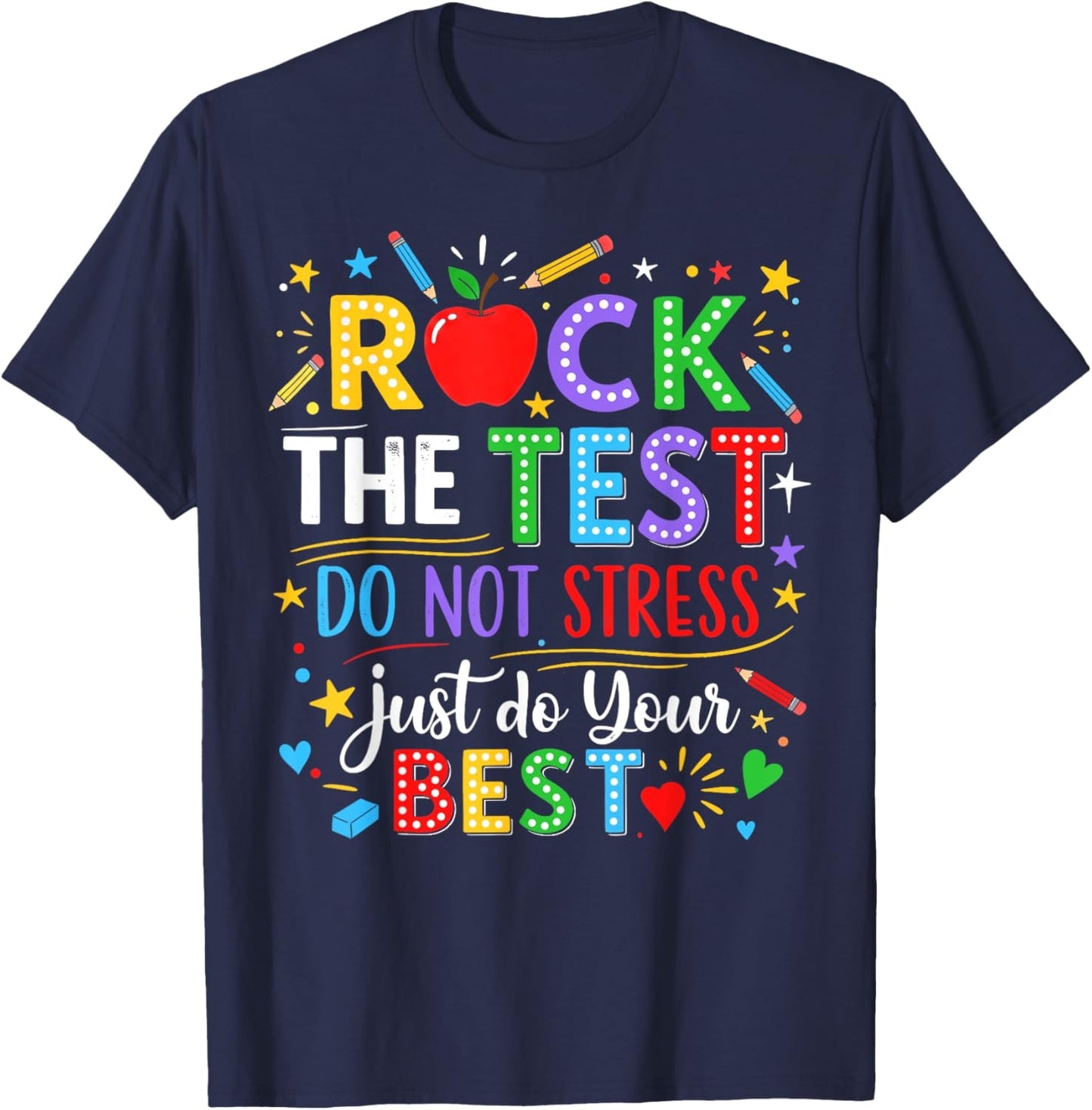 Rock The Test Day Testing Day Funny Teacher Men Women Kid T-Shirt - T-Shirt | Navy