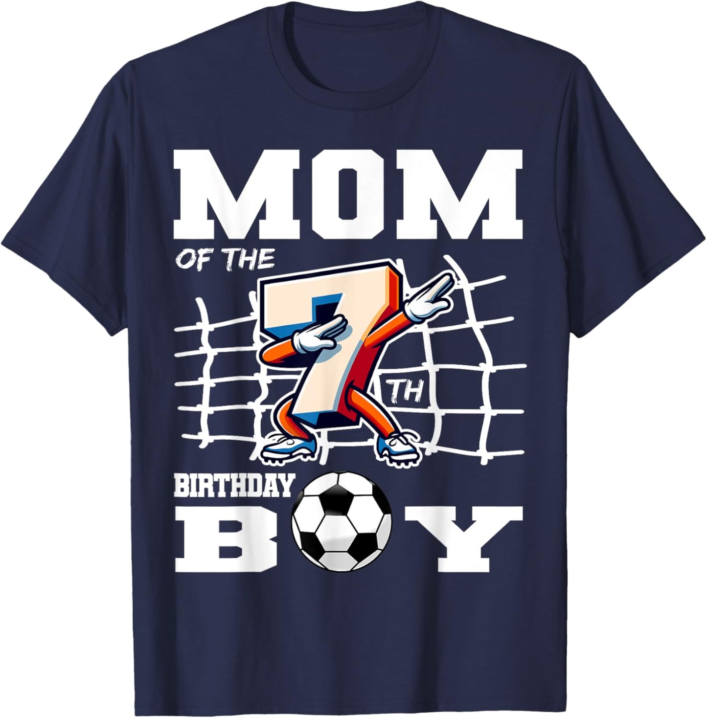 Mom 7th Birthday Boy Dabbing Soccer Football B-Day Party T-Shirt - T-Shirt | Navy