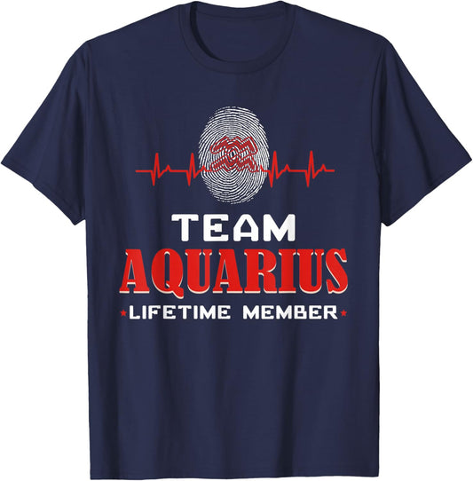 Team Aquarius Lifetime Member Birthday Jan Feb Zodiac Sign T-Shirt - T-Shirt | Navy