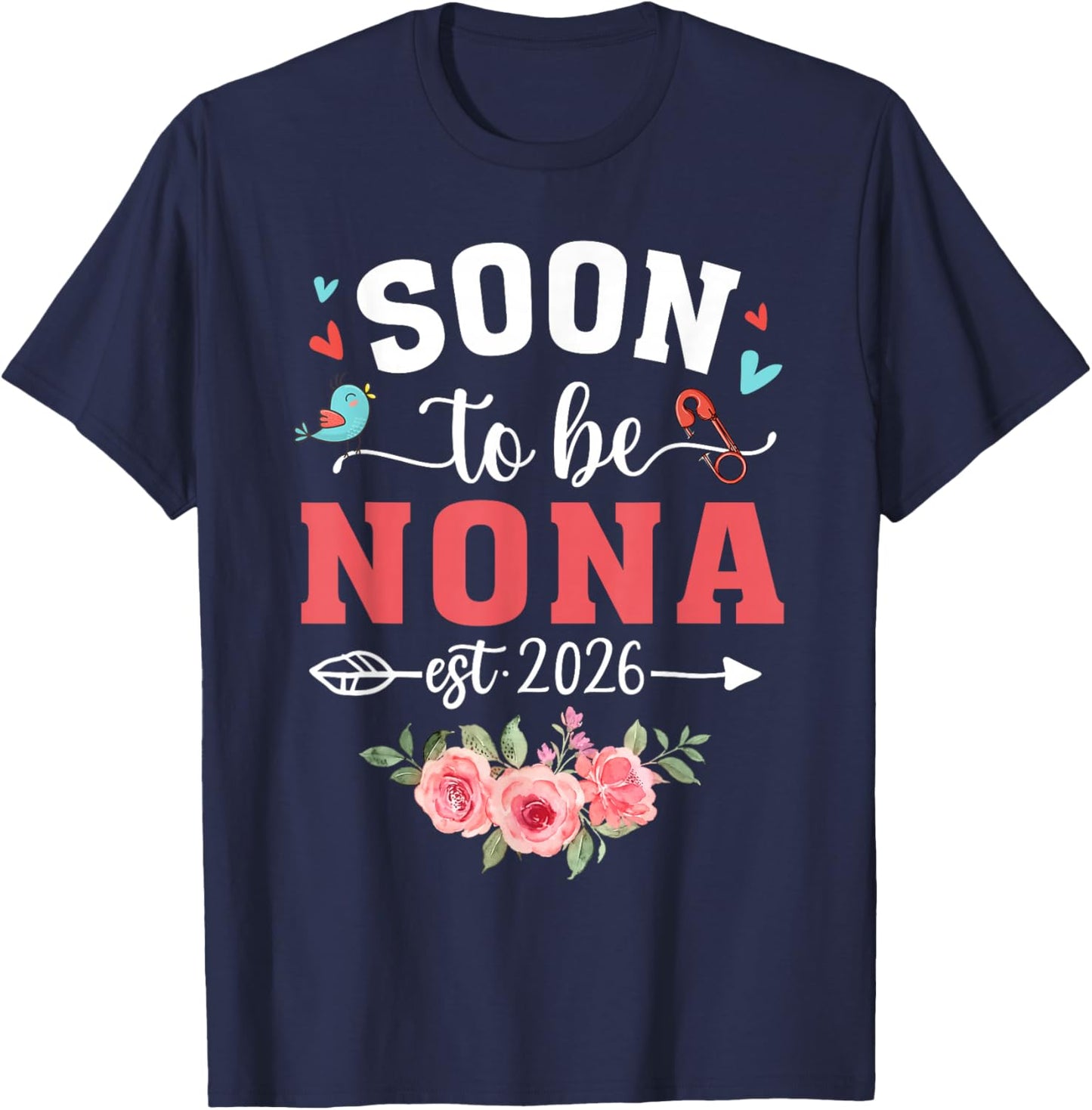 Soon to Be Nona Est 2026 Flower Nona to Be T-Shirt - T-Shirt | Navy