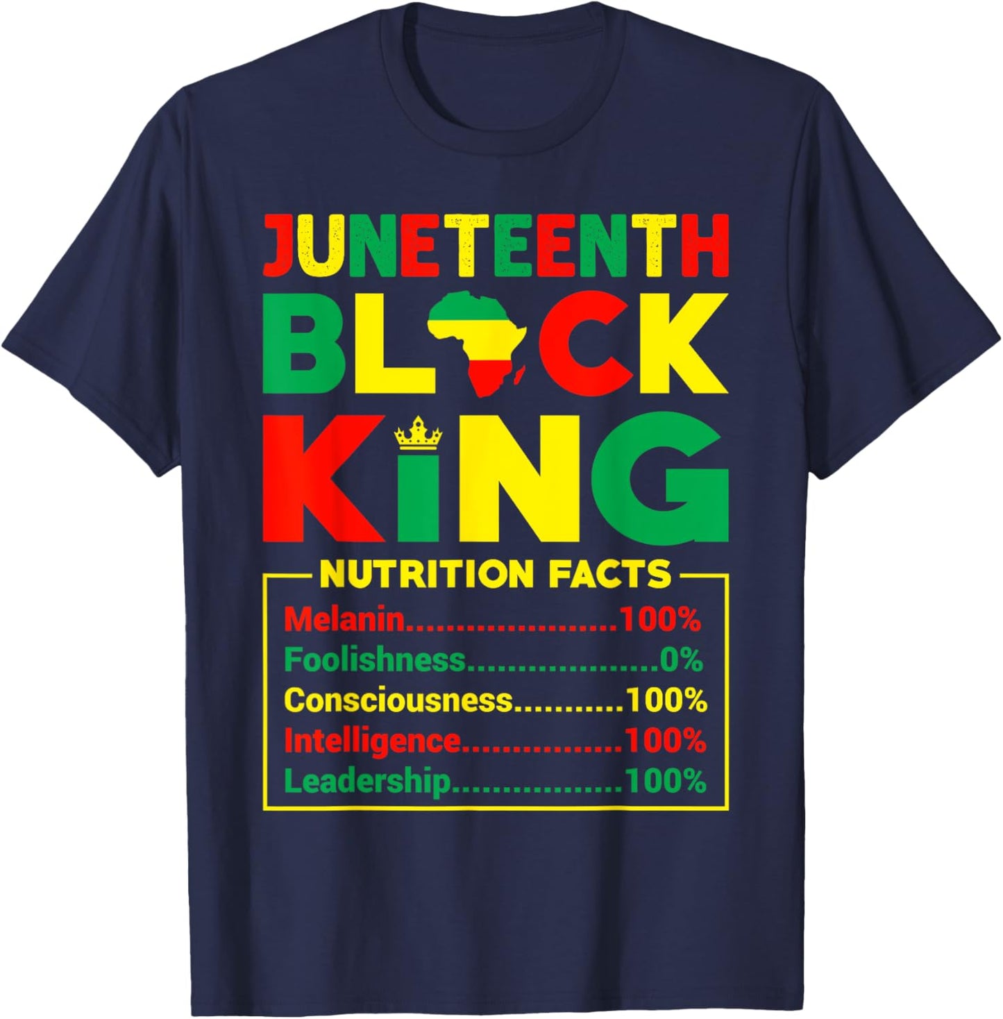 Juneteenth Boy Black King Nutritional Facts Couple T-Shirt - T-Shirt | Navy
