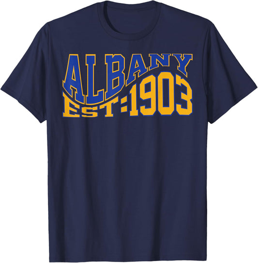 Retro Albany Wave Text City Vintage State T-Shirt - T-Shirt | Navy
