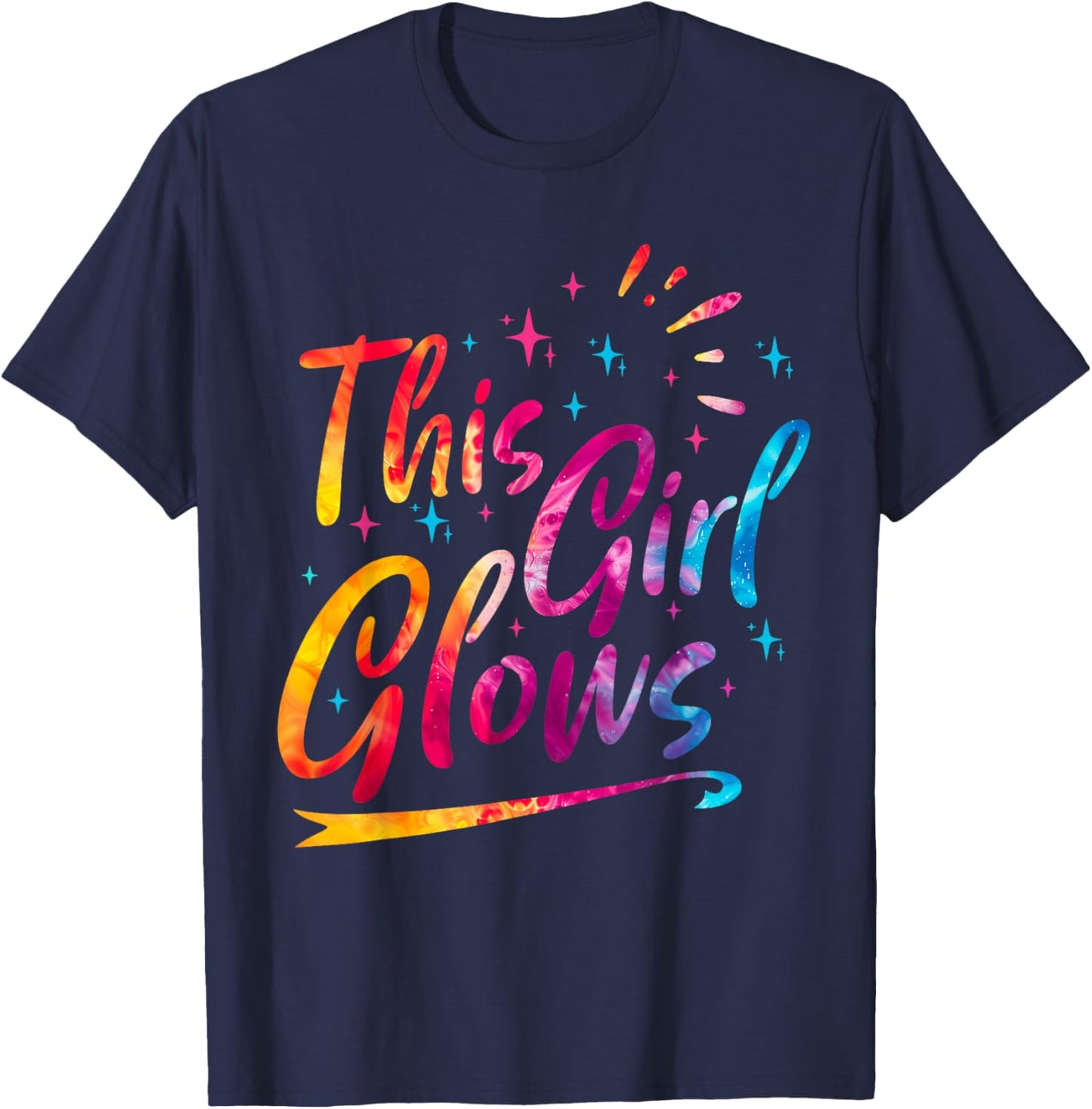 This Girl Glows For 80s And 90s Kids Women Colorful Quote T-Shirt - T-Shirt | Navy
