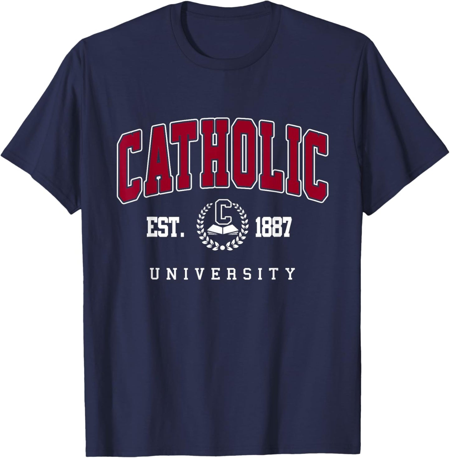 Vintage Catholic Varsity Arch Collegiate Women T-Shirt - T-Shirt | Navy