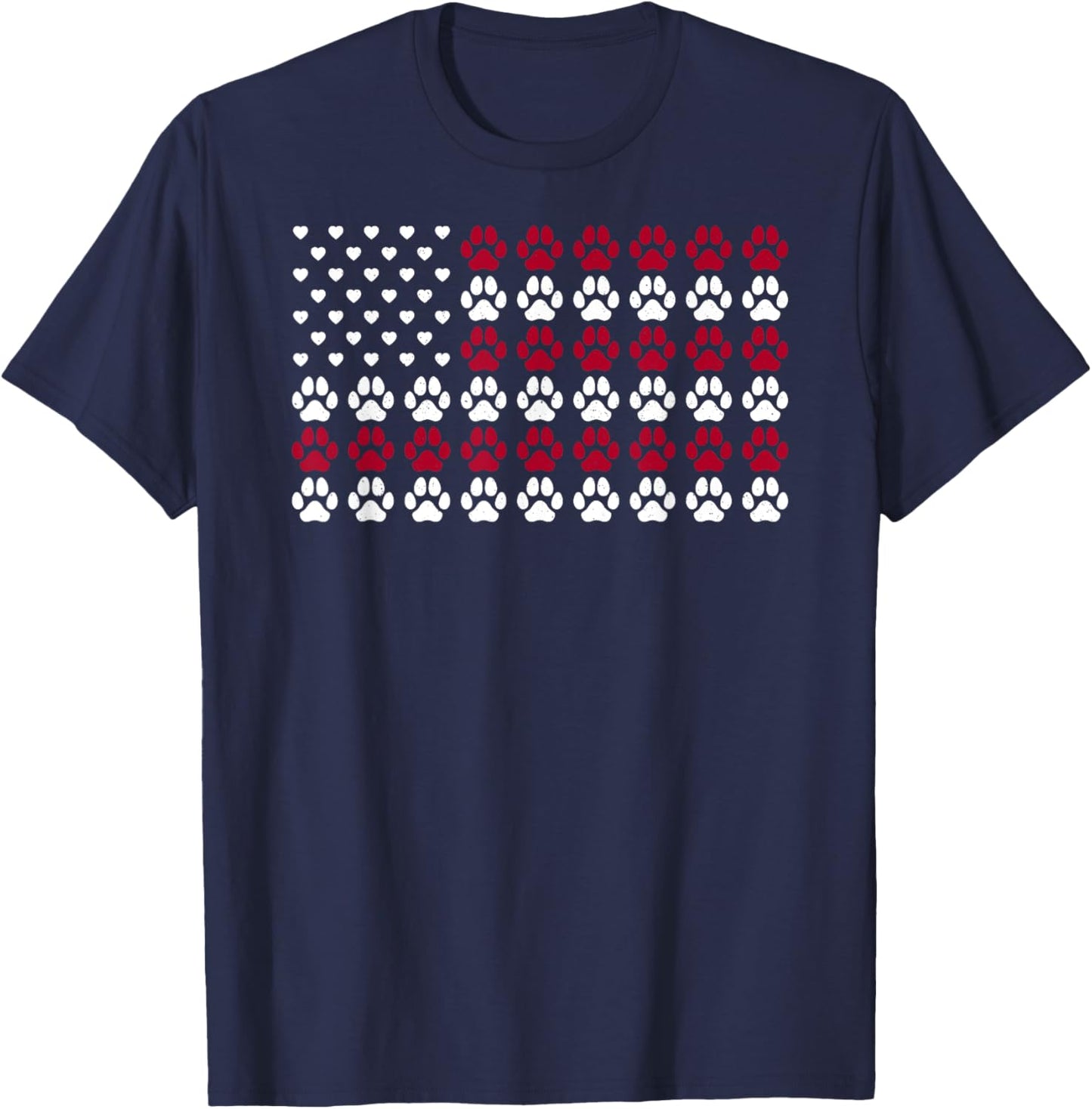 USA Flag Dogs paw Heart Distressed American Flag Dog Paw T-Shirt - T-Shirt | Navy