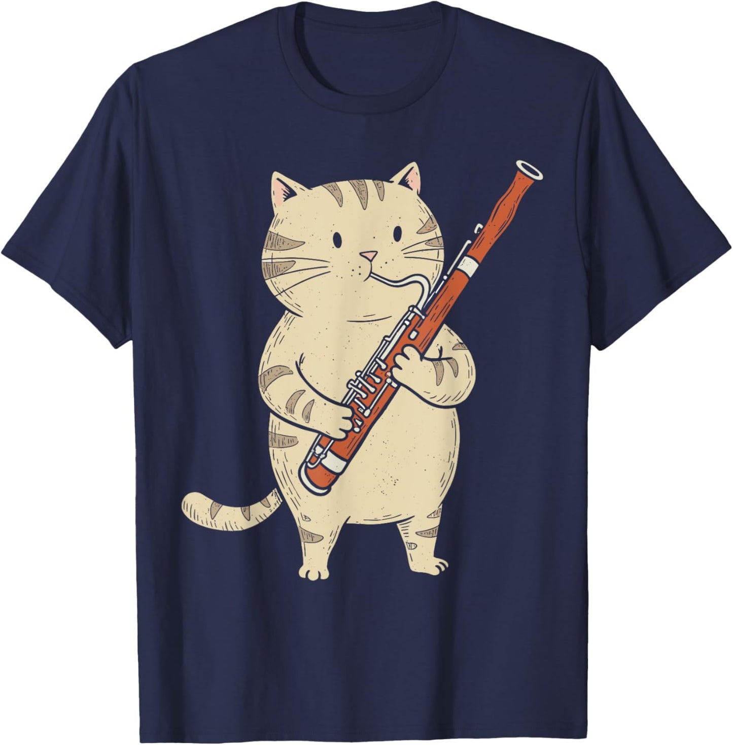 Funny Bassoon Cat Musician Retro Cute Band Orchestra T-Shirt - T-Shirt | Navy