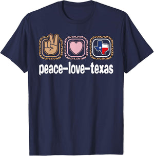 Texas Leopard Print Texas Women Girls Kids Peace Love Texas T-Shirt - T-Shirt | Navy