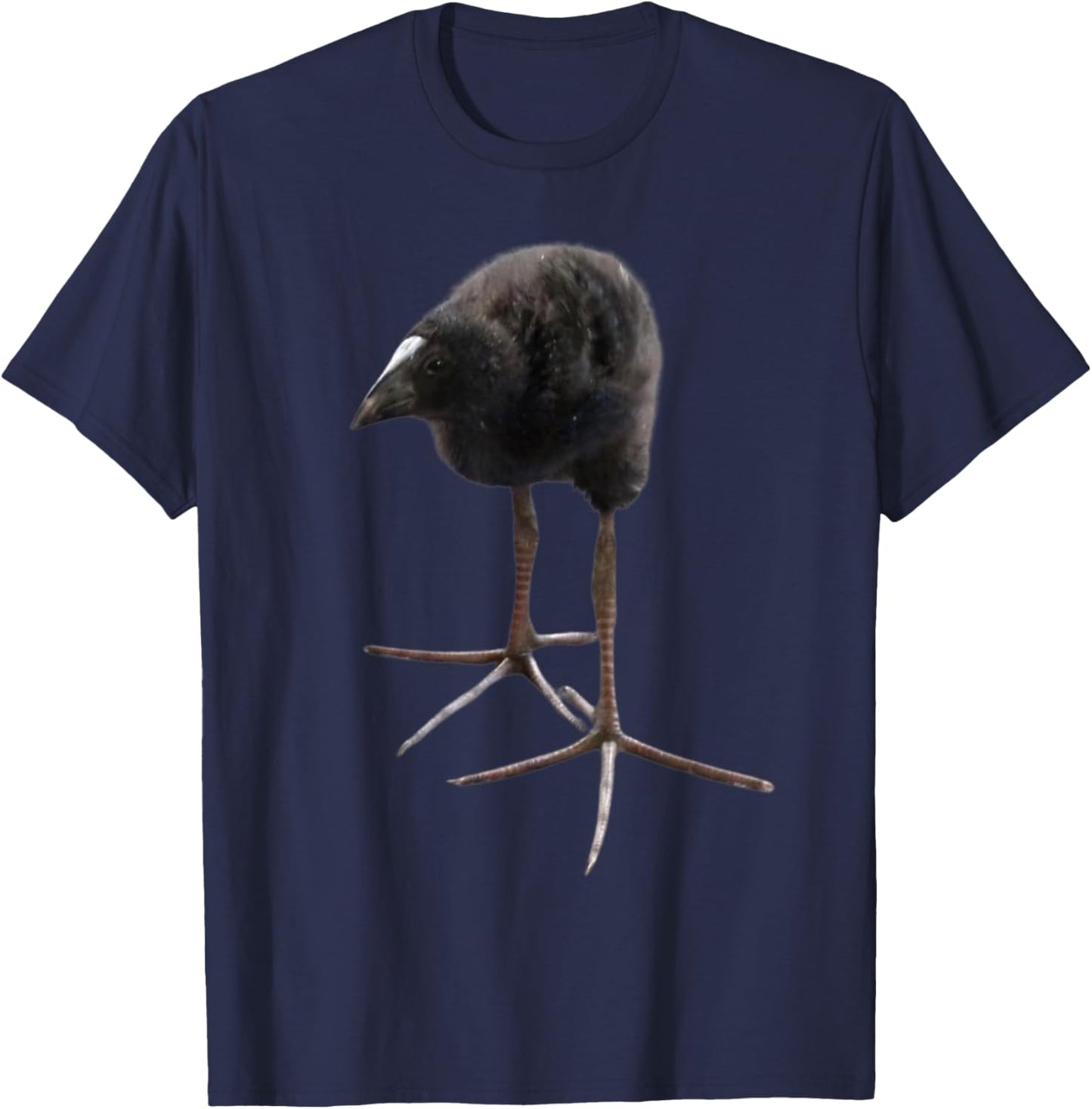 Pukeko Meme Black , Small, Short Sleeve, Modern Classic, All Seasons, Collarless, Bird Pattern, Pull On, 1 Count, 0 Pockets, Lightweight T-Shirt - T-Shirt | Navy