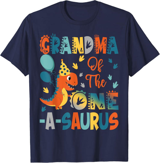 Grandma Of The One-A-Saurus 2Nd Birthday Dinosaur Party T-Shirt - T-Shirt | Navy