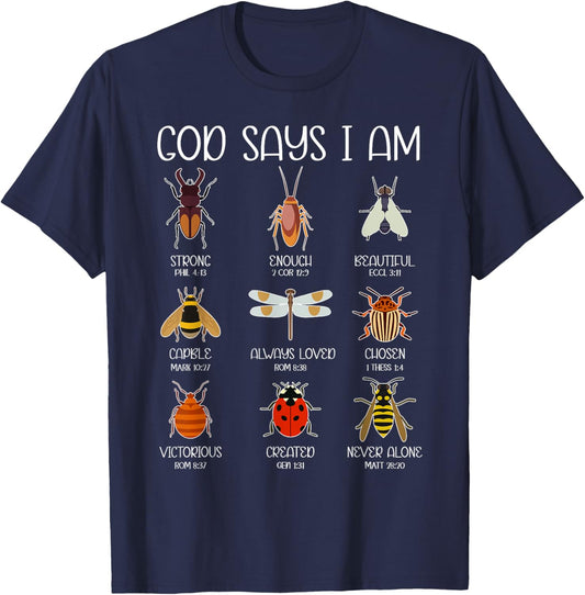 God Says I Am Bugs Insects Christian Boys Kids Religious T-Shirt - T-Shirt | Navy