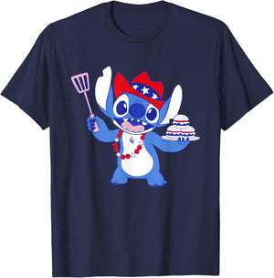 Disney Stitch Cowboy Cookout Americana 4th of July USA 250th T-Shirt - T-Shirt | Navy