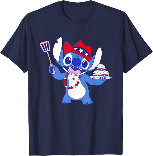 Disney Stitch Cowboy Cookout Americana 4th of July USA 250th T-Shirt - T-Shirt | Navy
