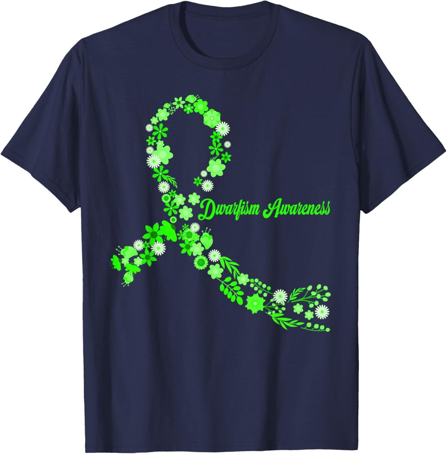 Dwarfism Awareness Hippie Flower Green Ribbon Support T-Shirt - T-Shirt | Navy