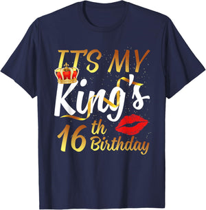 It's My King's 16th Birthday Gold Crown For 16 Years Old Man T-Shirt - T-Shirt | Navy