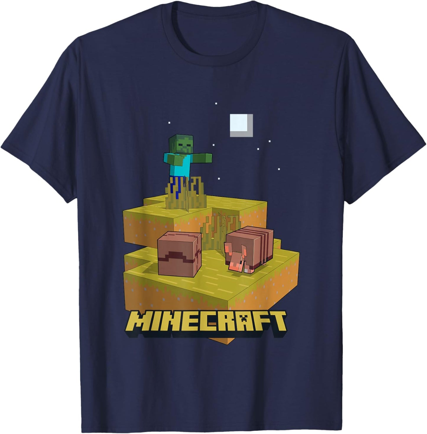 Minecraft Zombie At Night Amongst Armadillos T-Shirt - T-Shirt | Navy