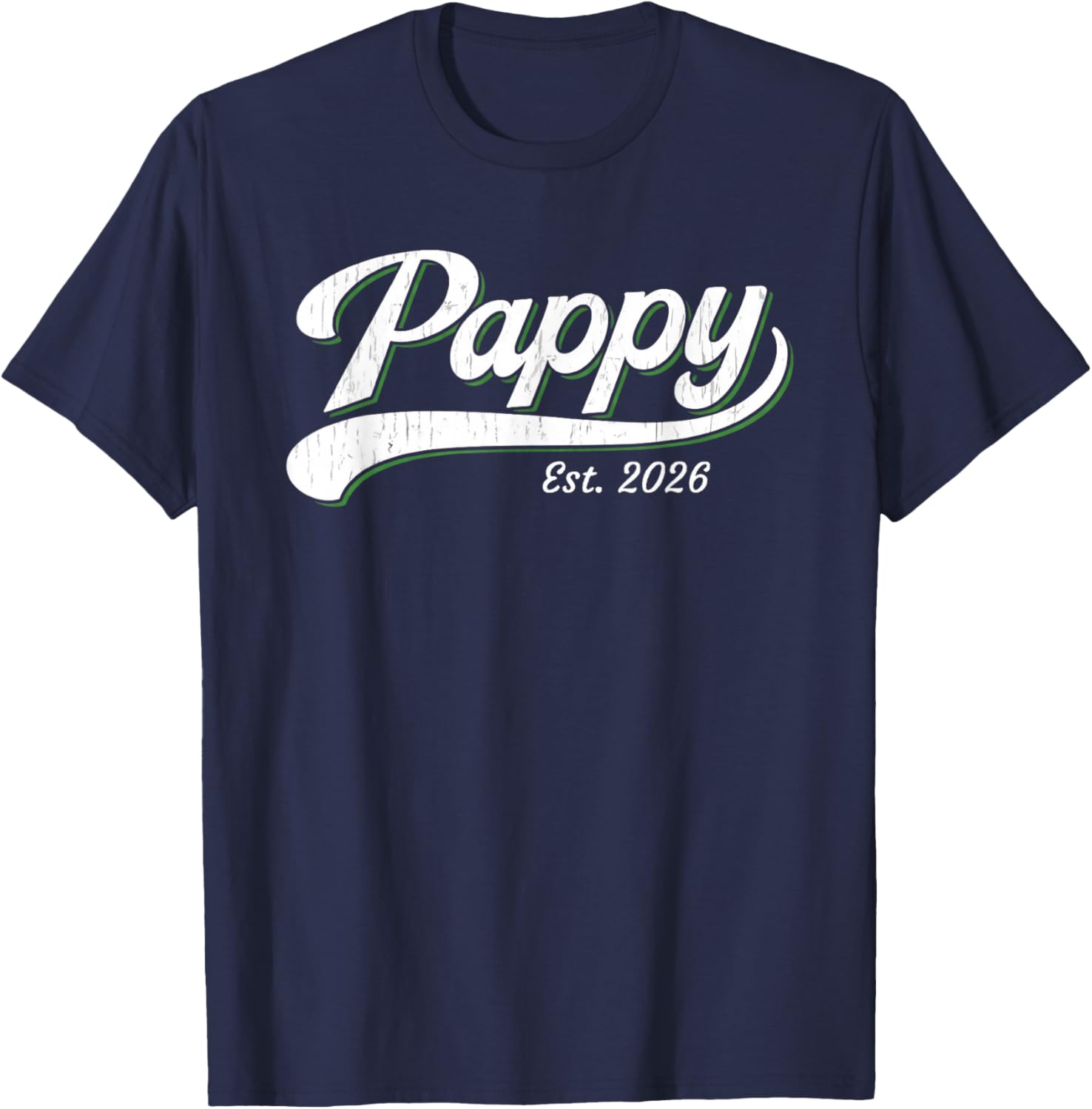 Pappy Est 2026 New Grandpa Vintage Script Design T-Shirt - T-Shirt | Navy