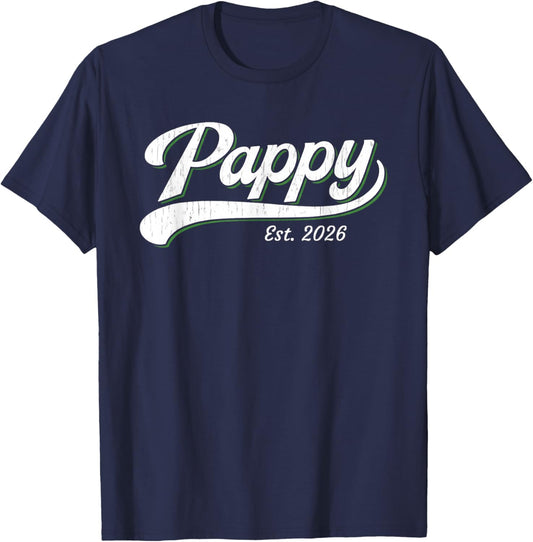Pappy Est 2026 New Grandpa Vintage Script Design T-Shirt - T-Shirt | Navy
