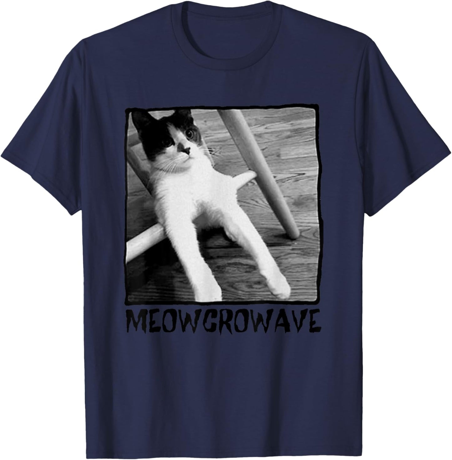 Funny Cat Meme Microwave Meowcrowave Saying T-Shirt - T-Shirt | Navy