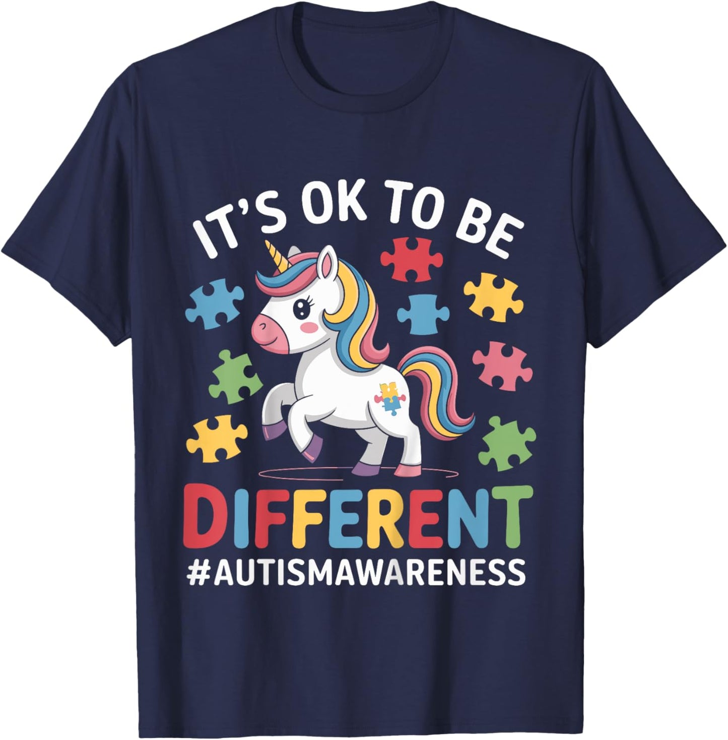 Kids It's OK To Be Different Autism Awareness Toddlers Girls T-Shirt - T-Shirt | Navy