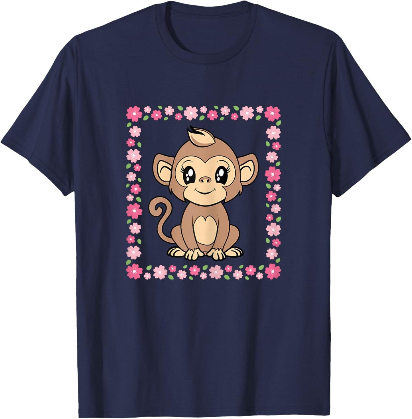Cute Monkey Kawaii Animal Women Girls Kids T-Shirt - T-Shirt | Navy
