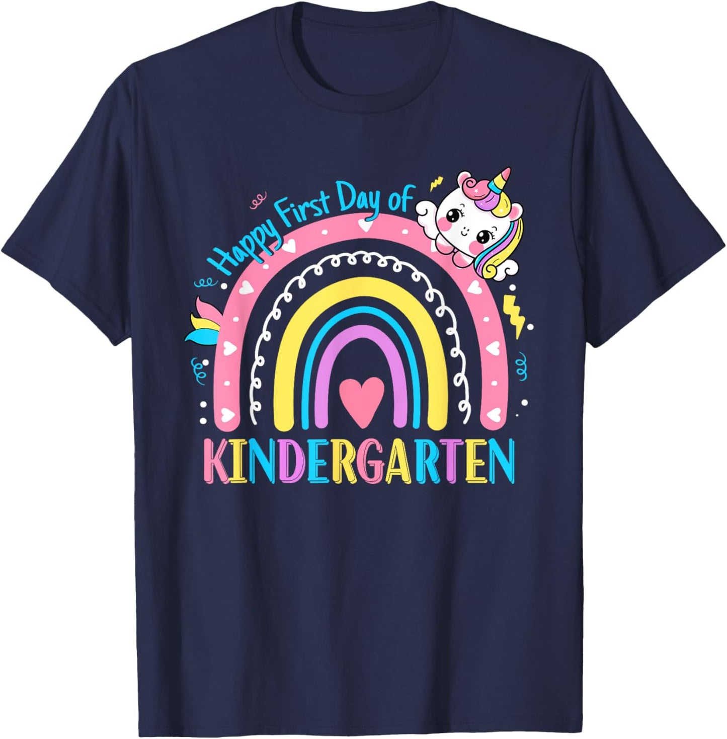 Kindergarten First Day to School Kindergarten Unicorn Girls T-Shirt - T-Shirt | Navy