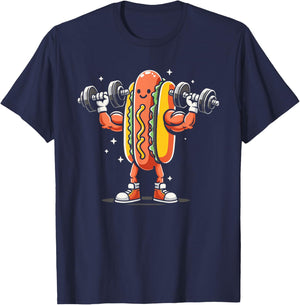 Hotdog Lifting Weights Funny Bodybuilding Weightlifting T-Shirt - T-Shirt | Navy