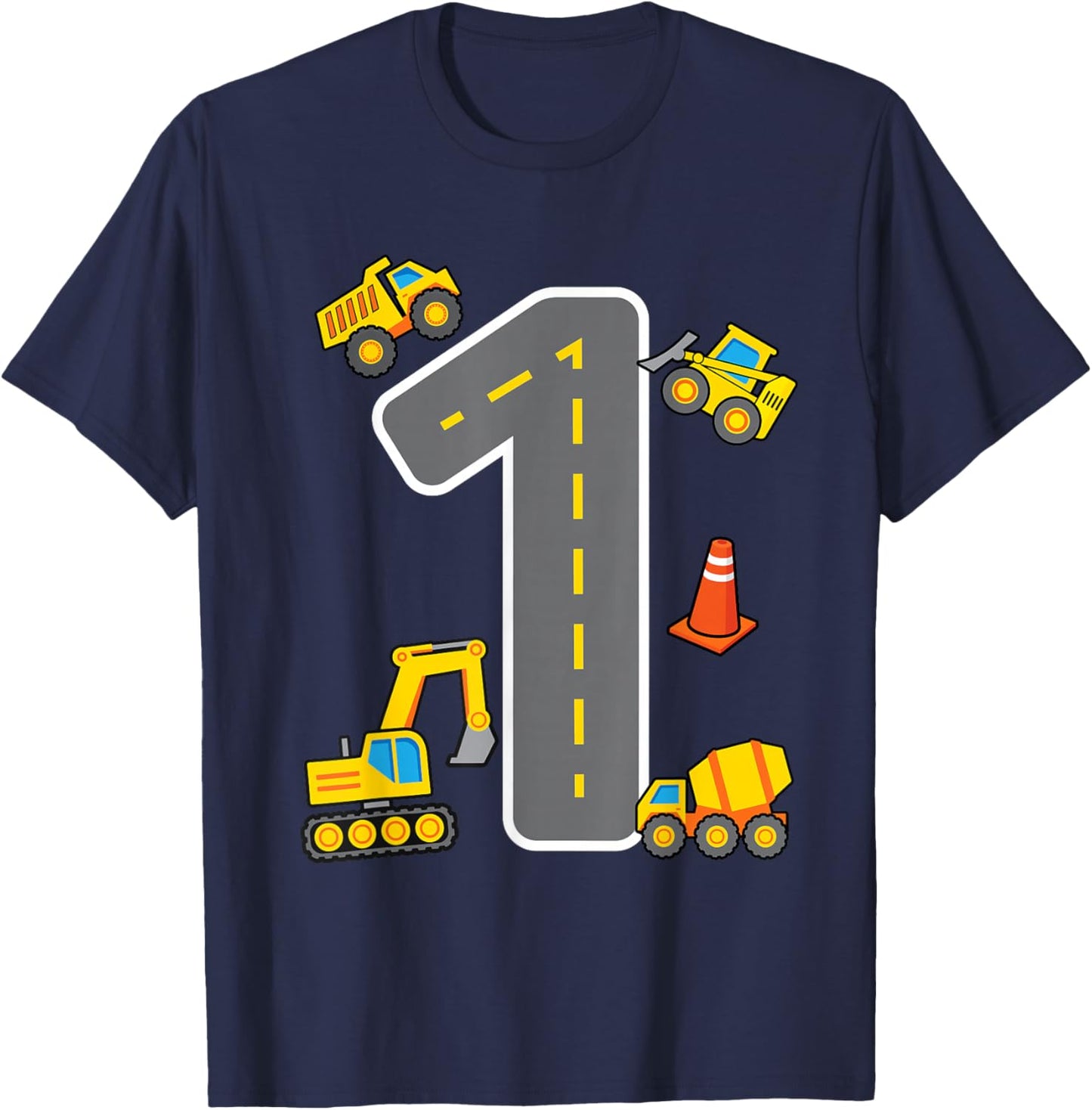I'm 1 Construction Theme 1st Birthday Party Boys Excavator T-Shirt - T-Shirt | Navy