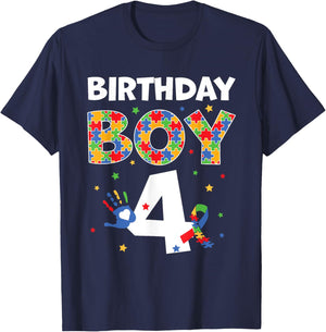 The 4th Birthday Boy Autism Awareness Puzzle Piece T-Shirt - T-Shirt | Navy