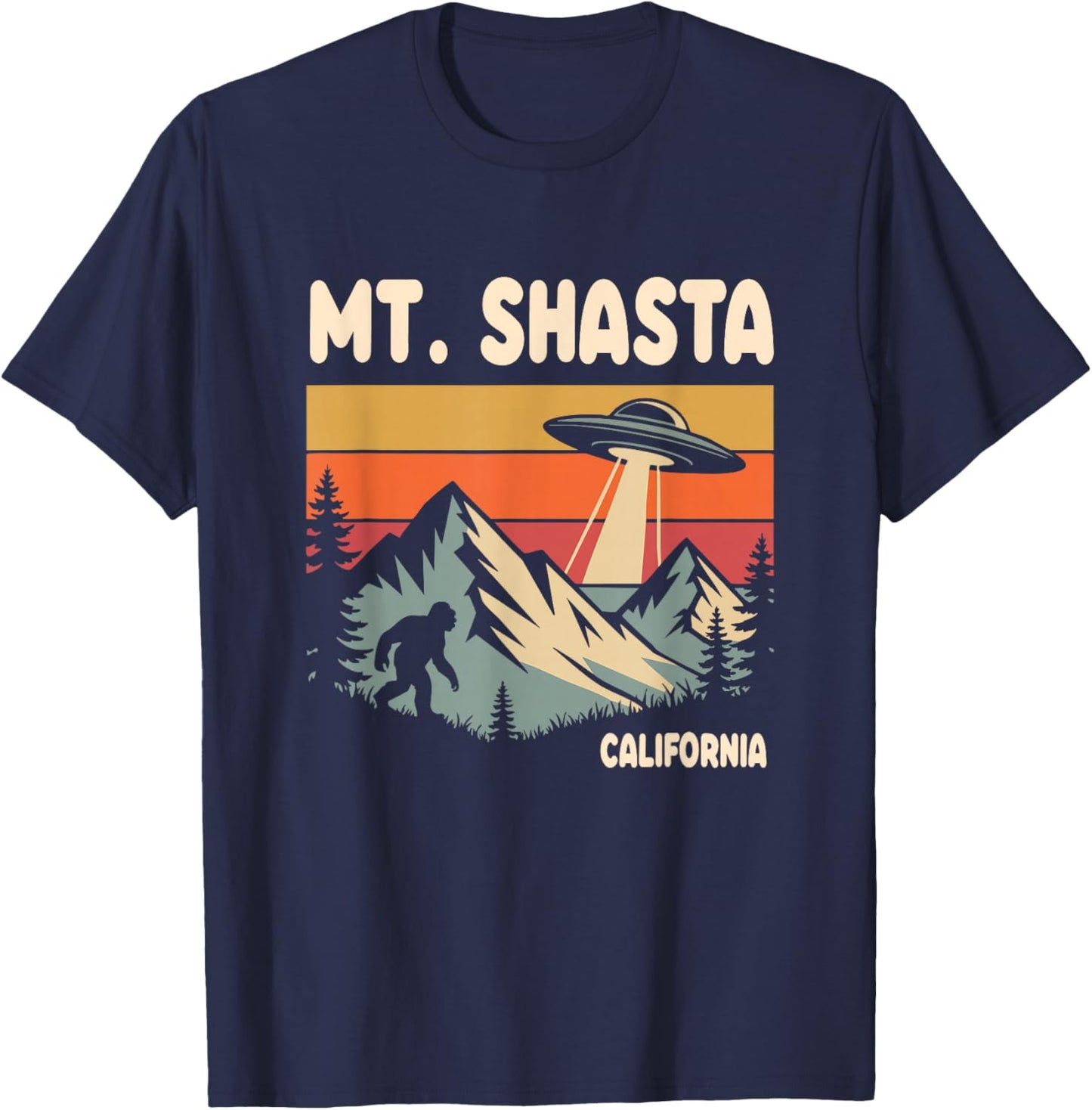 Mt. Shasta Alien UFO Bigfoot Retro T-Shirt - T-Shirt | Navy