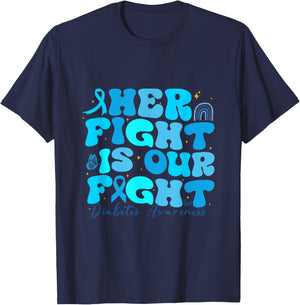 Retro Her Fight is Our Fight T1D Awareness Type 1 Diabetes T-Shirt - T-Shirt | Navy