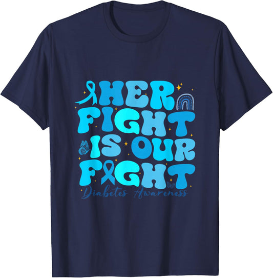Retro Her Fight is Our Fight T1D Awareness Type 1 Diabetes T-Shirt - T-Shirt | Navy