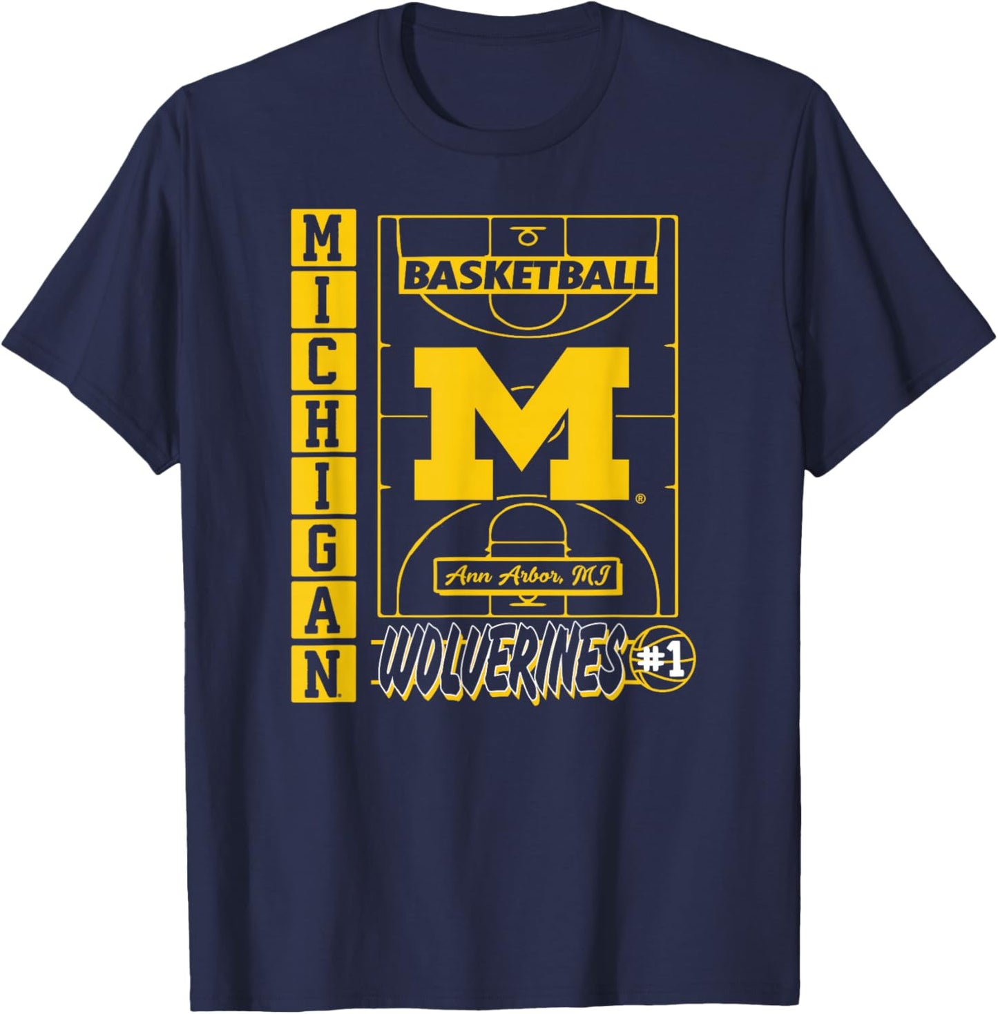 Michigan Wolverines Basketball Vintage Court Navy T-Shirt - T-Shirt | Navy