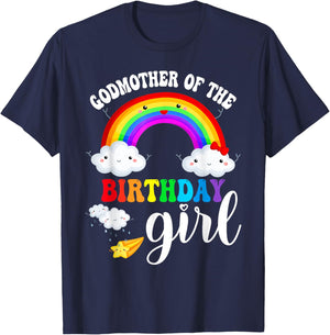 Godmother of The Birthday Girl Rainbow B-Day Matching Family T-Shirt - T-Shirt | Navy