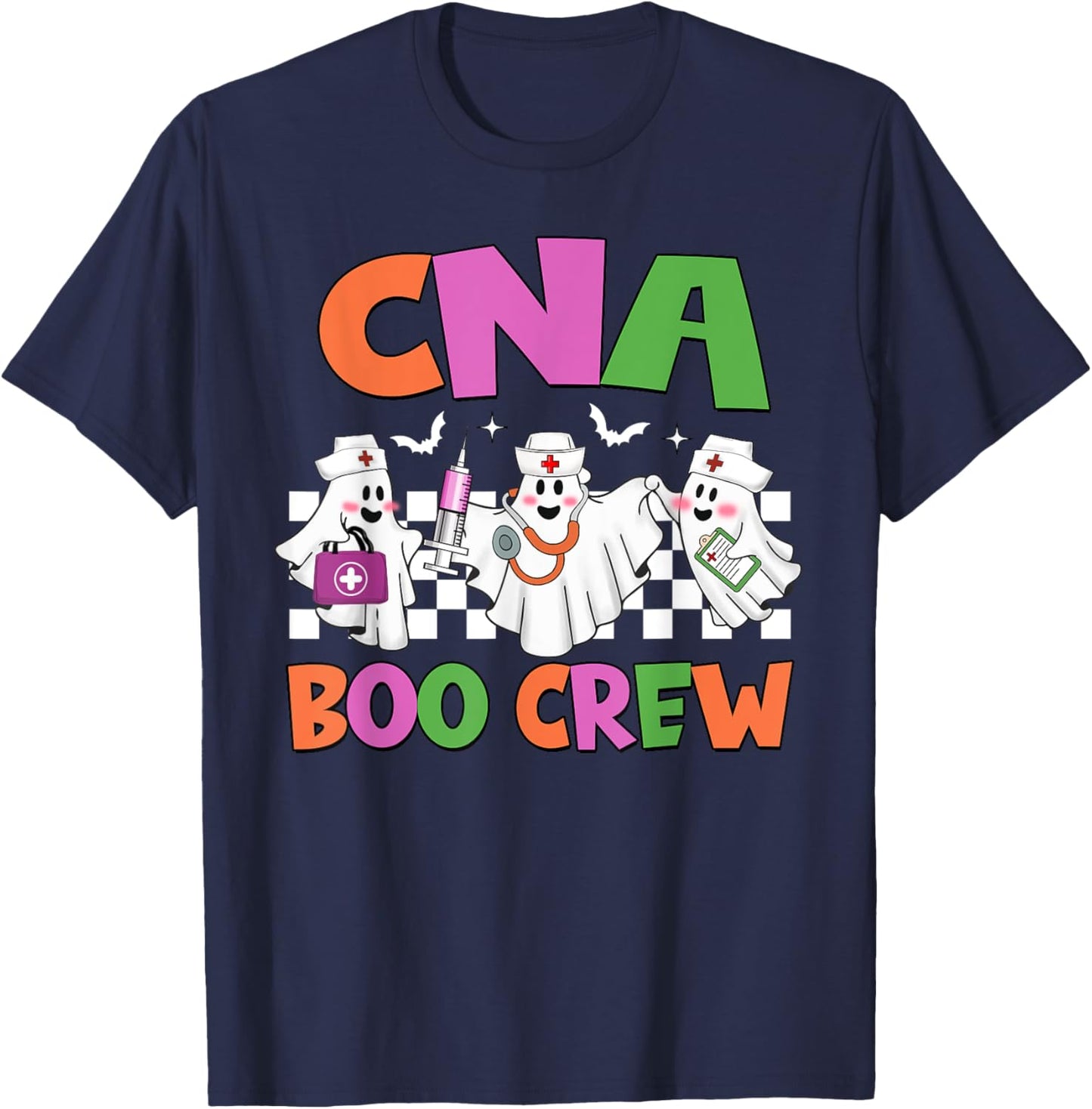 Retro CNA Boo Crew Nurse Funny Halloween Costumes T-Shirt - T-Shirt | Navy
